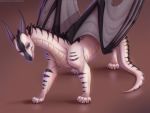  2020 4:3 4_toes ambiguous_gender blue_eyes brown_background claws digital_media_(artwork) dragon eyebrows eyelashes feral horn lunalei membrane_(anatomy) membranous_wings paws scales scalie simple_background solo spines standing toes western_dragon white_body white_scales wings 