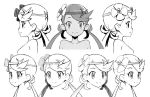  1girl bare_shoulders breasts closed_mouth flower greyscale hair_flower hair_ornament long_hair looking_at_viewer mallow_(pokemon) monochrome pokemon pokemon_(game) pokemon_sm simple_background smile solo tamagoroo_(funifuni_labo) trial_captain twintails white_background 
