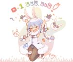  &gt;_&lt; 1girl animal_ear_fluff animal_ears arms_up bangs black_gloves black_legwear black_leotard blue_hair bow braid buck_teeth bunny_ears carrot_hair_ornament chibi closed_eyes coat commentary_request detached_sleeves don-chan_(usada_pekora) dress eyebrows_visible_through_hair food_themed_hair_ornament full_body fur-trimmed_coat fur-trimmed_gloves fur_trim gloves hair_bow hair_ornament hololive kuro_(kuroneko_no_kanzume) leg_garter leotard long_hair mons_pubis multicolored_hair nousagi_(usada_pekora) open_mouth pantyhose rabbit_girl short_eyebrows smile strapless strapless_leotard sunglasses symbol_commentary thick_eyebrows thigh_strap twin_braids two-tone_hair usada_pekora virtual_youtuber white_background white_bow white_coat white_hair youtube_logo |_| 