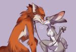  &lt;3 2020 anthro anthro_on_anthro arm_tuft blush breasts canid canine chest_tuft collar disney duo elbow_tufts eye_contact featureless_breasts featureless_crotch female fox fur green_eyes grey_body grey_fur hi_res holding_leash holding_object hyilpi judy_hopps knee_tuft kneeling lagomorph leash leg_tuft leporid looking_at_another male male/female mammal navel nick_wilde nude on_one_knee orange_body orange_fur predator/prey purple_background purple_eyes rabbit red_fox scut_tail signature simple_background size_difference tuft white_body white_fur zootopia 