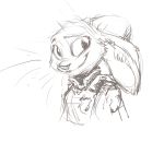  anthro badge clothed clothing disney fur judy_hopps kenket lagomorph leporid looking_at_viewer mammal monochrome rabbit simple_background sketch smile solo whiskers white_background zootopia 