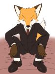  2020 anthro canid canine clothing fox looking_at_viewer mammal manmosu_marimo senior_fox simple_background sitting solo white_background 