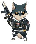  anthro assault_rifle buck_(rainbow_six) canadian_flag canid canine canis chibi clothed clothing gun male mammal military rainbow_six:_siege ranged_weapon rifle simple_background solo standing weapon white_background wolf yoshi.kaoru 