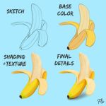  banana blue_background commentary english_commentary english_text floortjesart food fruit how_to original realistic signature simple_background 