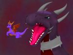  4:3 absurd_res activision cynder dragon duo female female_predator feral hi_res imminent_vore krafteh larger_female male male_prey mouth_shot open_mouth size_difference smaller_male spyro spyro_the_dragon video_games 