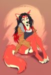  2020 ailuranthropy anthro black_hair black_nose breasts canid canine canis clothed clothing digital_media_(artwork) domestic_dog eyebrows eyelashes female hair husky mammal nordic_sled_dog smile solo spitz 