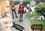  6+girls artist_request azur_lane belfast_(azur_lane) belt belt_buckle black_belt black_bra black_collar black_gloves black_pants blonde_hair blue_eyes blue_flower blue_rose bomb boots bra bra_peek breasts broom brown_hair buckle cleavage cleavage_cutout clothing_cutout collar commentary_request cosplay cross cross_necklace dark_skin dark_skinned_female duke_of_york_(azur_lane) empty_eyes english_text eyebrows_visible_through_hair fetal_position flower gachimuchi gloves hat heart historical_event holding holding_bomb holding_broom holding_sword holding_weapon jamaica_(azur_lane) jewelry large_breasts laurel_crown long_hair long_sleeves maid maid_headdress midriff multicolored_hair multiple_girls navel necklace open_mouth operation_tungsten pants peaked_cap pink_hair pointy_ears ponytail red_hair rose sheffield_(azur_lane) silver_hair sleeveless spiked_collar spikes streaked_hair sword tirpitz_(azur_lane) underwear van_darkholme van_darkholme_(cosplay) victorious_(azur_lane) weapon white_gloves yellow_eyes 