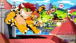  &lt;3 2018 anthro battle being_watched bowser claws clothing cloud day detailed_background facial_hair female flower footwear gloves grass group hair handwear hi_res horn howling-madfoxhatter human koopa looking_at_another luigi male mammal mario_bros mountain nintendo pictographics plant princess_daisy scalie speech_bubble spikes super_smash_bros. teeth tree video_games violence waluigi water watermark 