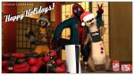  anthro bottomless breasts brown_body brown_fur christmas christmas_clothing christmas_headwear clothed clothing deadpool female fur gesture group guardians_of_the_galaxy hand_on_head hat headgear headwear hi_res holidays human looking_at_viewer lutrine lying lylla male mammal marvel melee_weapon miles_morales mustelid on_side one_eye_closed playstation_5 procyonid raccoon rocket_raccoon santa_hat scar spider-man_(series) sprite_cranberry sword thumbs_up twopapers weapon wink 