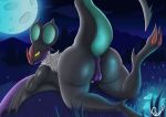  absurd_res all_fours anus balls butt detailed_background feral fur genitals hi_res looking_at_viewer male meleon moon night nintendo noivern penis perineum pok&eacute;mon pok&eacute;mon_(species) raised_tail rear_view solo video_games wings 