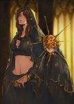  1boy 1girl breasts brother_and_sister brown_hair covered_eyes dark_souls dark_sun_gwyndolin large_breasts long_hair midriff otoko_no_ko queen_of_sunlight_gwynevere siblings size_difference souls_(from_software) tall_female timnehparrot white_hair 