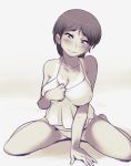  1girl blush breasts closed_mouth e_keroron looking_at_viewer monochrome original panties short_hair simple_background smile solo underwear 