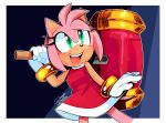  2020 5_fingers accessory amy_rose anthro clothing danielasdoodles eulipotyphlan female fingers gloves green_eyes hair_accessory hairband hammer handwear hedgehog hi_res mammal open_mouth open_smile piko_piko_hammer signature smile solo sonic_the_hedgehog_(series) teeth tongue tools video_games weapon 