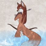  2020 annoyed anthro arrow black_nose bow_(weapon) breasts butt canid canine countershade_butt countershade_face countershade_legs countershade_torso countershading diana_(rebelsqurl) diana_artemis digital_media_(artwork) female fox fur hair holding_arrow holding_bow holding_object holding_weapon long_hair looking_at_viewer looking_back mammal multicolored_body multicolored_fur nude partially_submerged ranged_weapon rear_view red_body red_fur red_hair solo two_tone_body two_tone_fur water weapon white_body white_countershading white_fur wysdrem 
