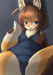  2019 5_fingers ahoge anthro black_nose blue_eyes blush breasts brown_body brown_fur brown_hair canid canine chest_tuft claws clothing cute_fangs dipstick_tail female fingers fluffy fluffy_tail fox fur glistening glistening_body glistening_fur glistening_hair gloves_(marking) grey_background hair hi_res inner_ear_fluff kemono leg_markings looking_at_viewer mammal markings multicolored_body multicolored_fur multicolored_tail navel one-piece_swimsuit open_mouth orange_body orange_fur school_swimsuit shadow shiitakemeshi short_hair signature simple_background slightly_chubby socks_(marking) solo spread_legs spreading swimwear teeth tongue tuft whiskers white_body white_fur yellow_body yellow_fur 