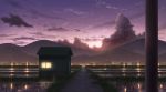  building cityscape cloud commentary_request cumulonimbus_cloud field grass highres landscape lights magaoo12 mountain mountainous_horizon night night_sky no_humans original reflection rice_paddy road scenery sky vanishing_point water 