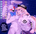  2020 5_fingers :d ? _eyes absurd_res anthro belt big_bow_tie big_ears black_eyebrows black_eyes black_nose blonde_hair blood blue_background bodily_fluids bottomwear breasts buckteeth clothed clothing dialogue dilated_pupils duo english_text eyebrows eyelashes female fingers fist five_nights_at_freddy&#039;s five_nights_at_freddy&#039;s:_security_breach geometric_background grey_eyes grid_background hair hand_on_back hand_on_hip hat headgear headwear hi_res human knife lagomorph larahhhhhhish leporid long_ears long_hair long_whiskers mammal multicolored_ears navel open_mouth pants patch_(fabric) pattern_background pink_ears pink_tongue playstation question rabbit red_ears red_sclera shirt simple_background smile sony_corporation sony_interactive_entertainment sparkles speech_bubble square standing tan_body tan_nose tan_skin teeth text thick_thighs tongue topwear triangle_(disambiguation) uniform vanessa_(fnaf) vanny_(fnaf) video_games weapon whiskers white_body white_ears white_eyebrows 