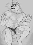  ! abs absurd_res anthro balls beard blush canid canine canis claws clothing facial_hair foreskin genitals hi_res humanoid_genitalia humanoid_penis male mammal muscular muscular_anthro muscular_male navel nipples partially_retracted_foreskin pecs penis repzzmonster simple_background solo surprise thong underwear wolf 