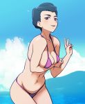 1girl aoki_shizuko blue_hair breasts cleavage e_keroron looking_at_viewer mature open_mouth precure short_hair smile smile_precure! solo swimsuit 