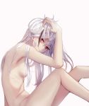  1girl bangs breasts closed_mouth eyebrows_visible_through_hair freze fu_hua honkai_(series) honkai_impact_3rd long_hair looking_at_viewer multicolored_hair nude red_eyes silver_hair smile solo streaked_hair white_background 