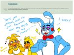  &lt;3 2015 4:3 annoyed anthro avian beak bib bird blue_body blue_eyes blush bow_tie chica_(fnaf) chicken deviantart dialogue e-c98 english_text female five_nights_at_freddy&#039;s five_nights_at_freddy&#039;s_2 freckles galliform gallus_(genus) green_eyes group hand_on_chest hand_on_head head_tuft lagomorph leporid machine male mammal multicolored_body open_mouth open_smile phasianid pink_cheeks profanity purple_eyes rabbit red_cheeks robot smile sparkles text toy_bonnie_(fnaf) toy_chica_(fnaf) tuft video_games yellow_body 