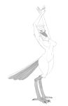  anthro avian beak bird_feet breasts das feathers female hair looking_at_viewer monochrome nipples nude pose simple_background smile solo tail_feathers 
