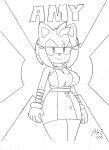  amy_rose anthro bandaged_arm breasts clothed clothing english_text eulipotyphlan female gloves handwear hedgehog mammal monochrome solo sonic_boom sonic_the_hedgehog_(series) superbunnygt text video_games 