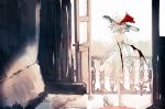  1girl alternate_costume barefoot bat_wings curtains dress feet hat high_heels highres indoors light light_purple_hair looking_at_viewer red_eyes remilia_scarlet ribbon shoes shoes_removed short_hair skinny solo standing sunlight touhou white_dress window wings yoshioka_yoshiko 