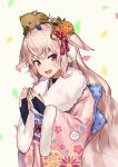  .live 1girl 1other animal_on_head black_gloves blue_bow blush bow commentary_request earmuffs fingerless_gloves floral_print fur_collar fur_trim furisode gloves hair_ornament japanese_clothes kimono koga_taiga long_hair mokota_mememe obi on_head open_mouth piglet pink_hair pink_kimono pink_nails sash smile solo_focus tail tail_wagging upper_body upper_teeth very_long_hair virtual_youtuber wide_sleeves 