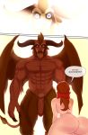  2017 2_horns abs accessory after_transformation anthro beast_(disney) belle_(beauty_and_the_beast) bent_over big_butt blue_eyes brown_body brown_claws brown_fur brown_hair brown_horn butt claws comic demon dialogue duo english_text fangs female flaccid front_view fur genitals glowing hair hair_accessory hair_bow hair_ribbon hi_res horn huge_butt huge_thighs human larger_anthro larger_male male mammal monster muscular muscular_anthro muscular_male no_pupils nude penis razter rear_view red_body red_bow red_fur red_hair ribbons size_difference smaller_female smaller_human speech_bubble spikes spikes_(anatomy) spread_wings standing tan_body tan_fur tan_hair tan_skin text thick_thighs underbite vein veiny_penis white_eyes wing_spikes wings 