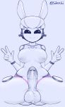  anthro balls blush breasts buffy-sugo erection genitals gesture gynomorph hi_res intersex lagomorph leporid looking_at_viewer machine mammal penis rabbit robot rocket_league sideebi solo thick_thighs v_sign 