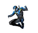  1boy batman_(series) clenched_hand dan_mora dc_comics highres jumping looking_down nightwing open_hand redesign solo superhero tokusatsu white_background 