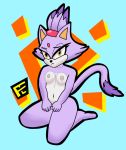  aceexcel anthro belly blaze_the_cat breasts exposed_breasts felid feline female forehead_gem fur hi_res kneeling looking_at_viewer mammal nipples nude purple_body purple_fur sega solo sonic_the_hedgehog_(series) video_games white_belly yellow_eyes 