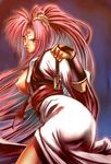  armor baiken breasts breasts_outside chiba_toshirou guilty_gear hips japanese_armor japanese_clothes kataginu kimono kote large_breasts long_hair nipples one-eyed open_clothes open_kimono pink_eyes pink_hair ponytail scar scar_across_eye solo sword very_long_hair weapon 