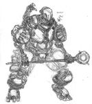  3_toes 4_fingers ambiguous_gender ancient_(bionicle) armor bionicle biped claws digitigrade english_text fingers graphite_(artwork) hi_res holding_object holding_weapon humanoid lego machine mask melee_weapon monochrome mouthless not_furry pencil_(artwork) robot simple_background skinny_arms solo staff standing text that1cactus thick_thighs toe_claws toes traditional_media_(artwork) weapon white_background wide_hips 