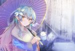  hololive pointy_ears tomozero umbrella yukata yukihana_lamy 