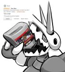 aggron amazon.com drinking english_text eyes_closed grey_body grey_skin hi_res holding_object neaudle nintendo oil open_mouth pok&eacute;mon pok&eacute;mon_(species) simple_background text video_games white_background yamalube 