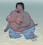  anthro blueclayman breasts clothing expansion female hi_res hippopotamid mammal overweight overweight_anthro overweight_female solo torn_clothing transformation weight_gain 