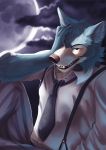  2020 anthro avoid_posting beastars canid canine canis clothed clothing fur grey_body grey_fur legoshi_(beastars) male mammal moon night outside silvixen simple_background sky solo wolf 