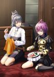  2girls alternate_costume bernadetta_von_varley fire_emblem fire_emblem:_three_houses fire_emblem_fates full_body garreg_mach_monastery_uniform highres kneeling mario_(series) multiple_girls needle oboro_(fire_emblem) open_mouth piranha_plant seiza sewing sewing_needle sitting stitching sukkirito_(rangusan) wariza 