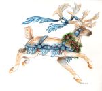  ambiguous_gender antlers blue_eyes brown_body brown_fur capreoline caribou_(artist) cervid christmas feral fur holidays holly_(plant) holly_berries horn mammal pinecone plant reindeer simple_background solo tan_body tan_fur white_background wreath 