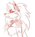  2020 angry anthro canid canid_demon clothing collar demon ear_piercing eyebrows female hair hellhound helluva_boss inner_ear_fluff loona_(vivzmind) low_res mammal monochrome piercing red_and_white side_view solo sp3ktr4lbytez spiked_collar spikes tuft 