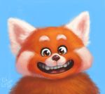  2020 ailurid ambiguous_form ambiguous_gender blue_background brown_body brown_eyes brown_fur brown_nose bust_portrait cheek_tuft chest_tuft dated digital_drawing_(artwork) digital_media_(artwork) digital_painting_(artwork) disney ear_tuft english_text eyebrows facial_tuft fangs fluffy front_view fur fur_tuft happy head_tuft hi_res looking_at_viewer mammal markings mei_(turning_red) neck_tuft nik159 nude number open_mouth open_smile orange_body orange_fur outside pink_tongue pixar portrait red_panda simple_background smile smiling_at_viewer solo tan_tongue teeth text tongue toony tuft turning_red white_body white_eyebrows white_fur white_markings white_text 