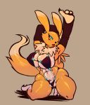  absurd_res anthro big_breasts bikini breasts clothed clothing digimon digimon_(species) female hi_res kneeling nipple_outline renamon skimpy sling_bikini solo swimwear wide_hips wolflance 