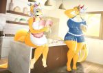  aisyah_zaskia_harnny ameryukira anthro apron apron_only big_breasts book breasts clothing dragon duo female hi_res huge_breasts inside kitchen mostly_nude sitting wide_hips window 