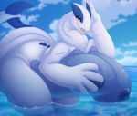  2020 anthro anuvia areola big_breasts blush breasts cloud digital_media_(artwork) female huge_breasts legendary_pok&eacute;mon looking_at_viewer lugia nintendo nipples open_mouth partially_submerged pok&eacute;mon pok&eacute;mon_(species) sky solo thick_thighs video_games water wet 