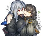  ... 2girls ? arknights bangs biting breast_press breasts brown_hair cheek_biting eyebrows_visible_through_hair gloves grey_hair hair_between_eyes large_breasts magallan_(arknights) melon22 multiple_girls one_eye_closed open_hand open_mouth red_eyes ribbed_sweater scared shoulders skadi_(arknights) spoken_ellipsis sweater white_background white_gloves yellow_eyes yuri 