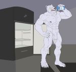  / anthro balls canid canine canis claws clothed clothing comic fur genitals hi_res male mammal milk muscular muscular_anthro muscular_male nude solo teeth topless were werecanid werecanine werewolf white_body white_fur wolf 