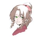  1girl aerith_gainsborough bow brown_hair final_fantasy final_fantasy_vii green_eyes hair_ribbon highres lilith-lily long_hair looking_at_viewer looking_to_the_side pink_bow ponytail ribbon sketch smile solo 