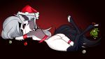  absurd_res anthro blushmallet canid canid_demon christmas christmas_clothing christmas_headwear clothing demon female hat hat_only headgear headgear_only headwear headwear_only hellhound helluva_boss hi_res holidays loona_(vivzmind) mammal mistletoe mostly_nude nude plant santa_hat solo 